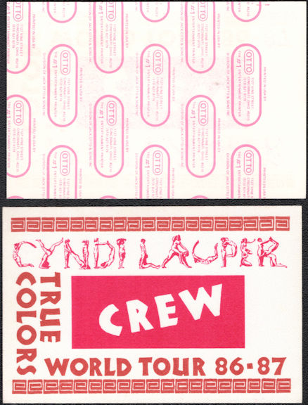 ##MUSICBP0551  - 1986/87 Cyndi Lauper True Colors Crew Tour OTTO Backstage Pass