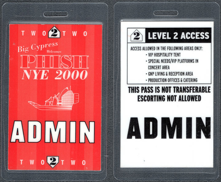 ##MUSICBP1680 - PHISH OTTO Laminated Admin Pass from the 2000 NYE Event at Big Cypress National Preserve