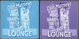 ##MUSICBP0786 - Pair of 2 Different OTTO cloth Dave Matthews Backstage Lounge Passes Featuring the Senorita from the Summer 2003 Tour 