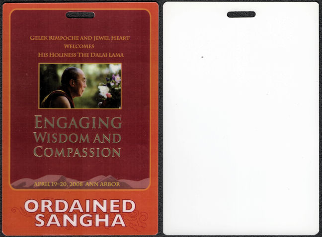 ##MUSICBP1509 -  Ordained Sangha Identification Pass from the 2008 Dalai Lama Visit to Ann Arbor, MI