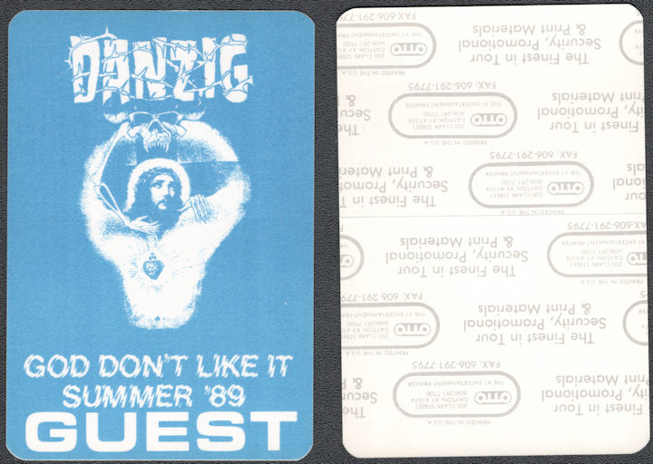 ##MUSICBP1462 - Super Rare Danzig OTTO Cloth Guest Pass from the 1989 God Don't Like It Tour