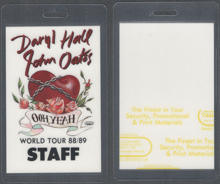 ##MUSICBP2032 - Scarce Hall and Oates Laminated OTTO Backstage Pass from the "Ooh Yeah" Tour