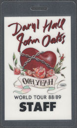 ##MUSICBP2032 - Scarce Hall and Oates Laminated OTTO Backstage Pass from the "Ooh Yeah" Tour