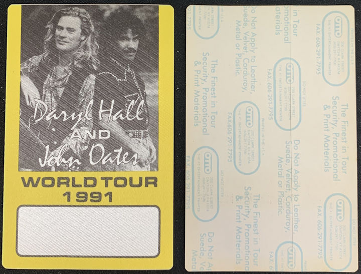 ##MUSICBP1526 - Hall and Oates OTTO Cloth Backstage Pass from the 1991 World Tour