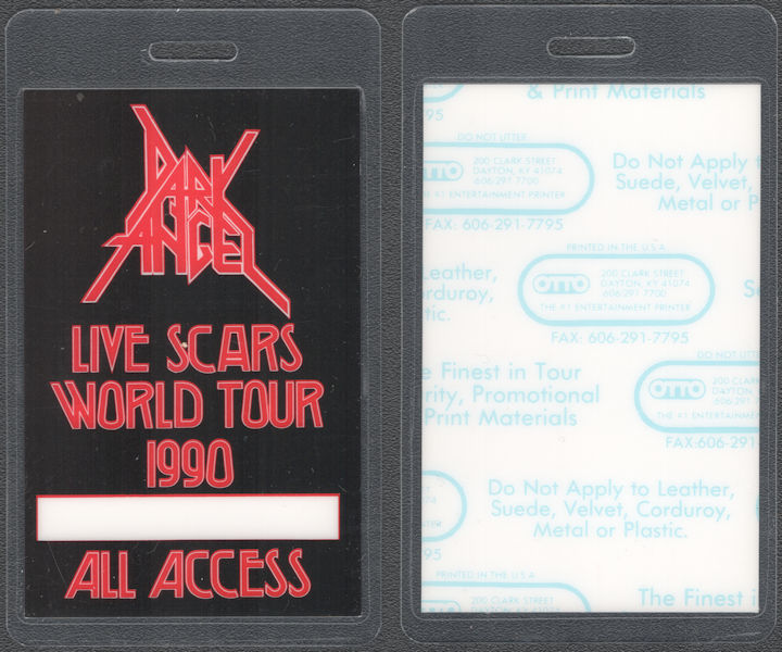 ##MUSICBP2192 - Rare Dark Angel OTTO Laminated All Access Pass from the 1990 Leave Scars World Tour