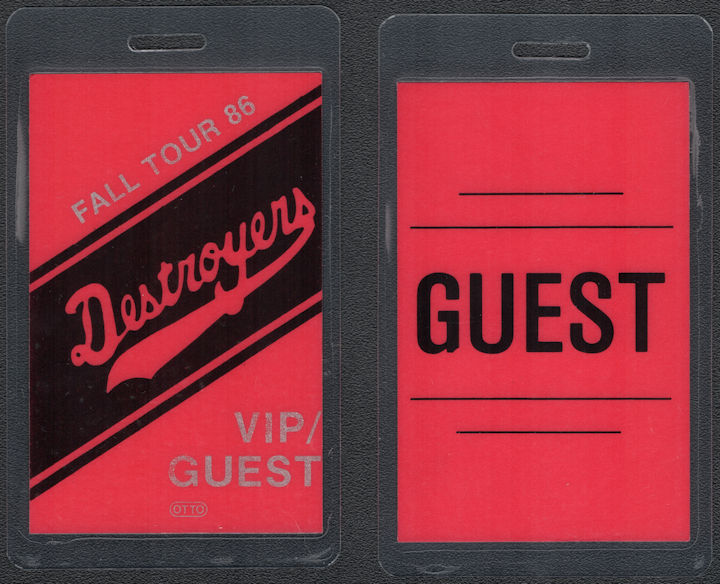 ##MUSICBP0960  - 1986 Destroyers (George Thorogood) Laminated OTTO VIP/Guest Pass From the Fall Tour