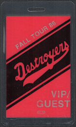 ##MUSICBP0960  - 1986 Destroyers (George Thorogood) Laminated OTTO VIP/Guest Pass From the Fall Tour