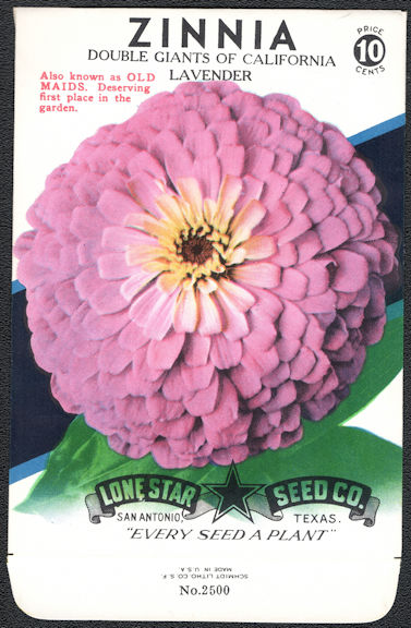#CE047 - Double Giants of California Lavender Zinnia Lone Star 10¢ Seed Pack - As Low As 50¢ each