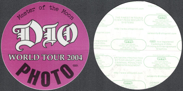 ##MUSICBP1483 - Dio OTTO Cloth Photo Pass from the 2004 Master of the Moon Tour