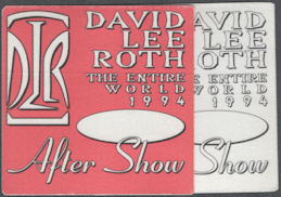 ##MUSICBP2087  - Pair of David Lee Roth OTTO Cloth After Show Pass from the 1994 Entire World Tour