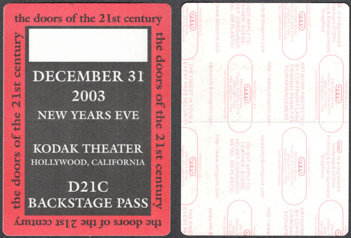 ##MUSICBP1476 - The Doors of the 21st Century OTTO Cloth Backstage Pass from 2003 New Years Eve Event