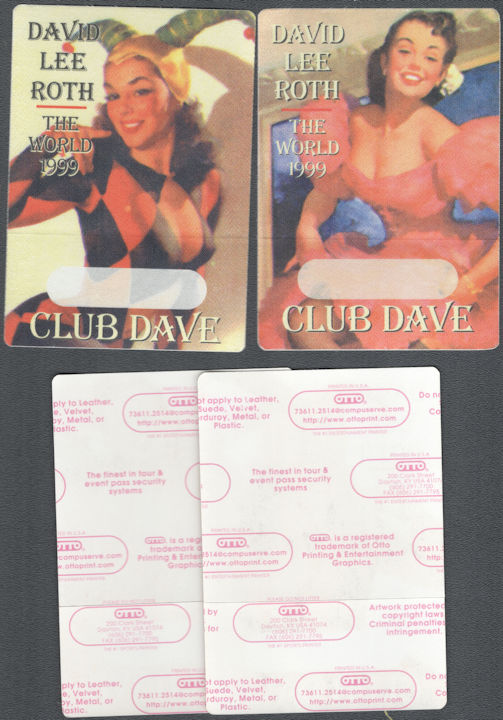 ##MUSICBP2197  - Pair of David Lee Roth Pinup Cloth OTTO Club Dave Passes for the 1999 World Tour