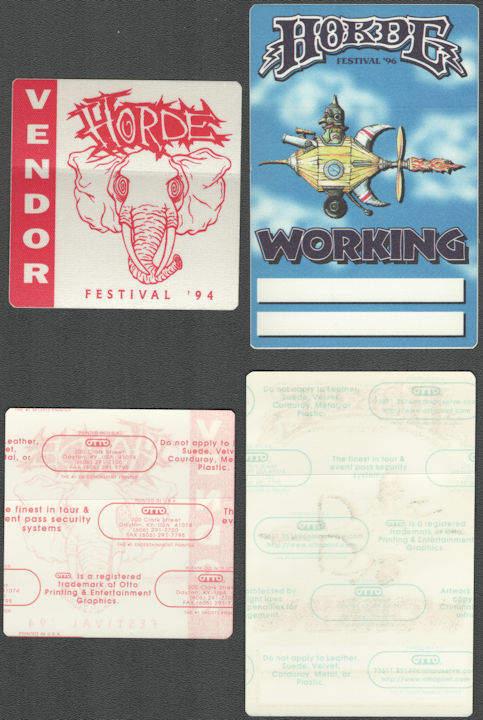 ##MUSICBP2030 - Pair of Horde Festival OTTO Cloth Backstage Passes from 1994 and 1996