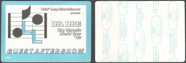 ##MUSICBP1477 - Dr. Dre OTTO Cloth Guest After Show Pass from the 1993 Chronic World Tour