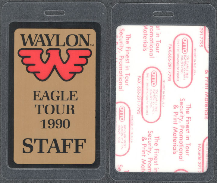 ##MUSICBP1756 - Waylon Jennings OTTO Laminated Staff Pass from the 1990 Eagle Tour