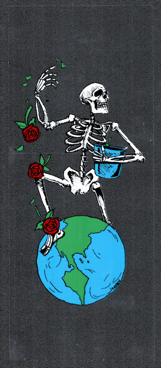 ##MUSICGD2049 - Grateful Dead Car Window Tour Sticker/Decal - Skeleton Throwing Roses onto the Earth