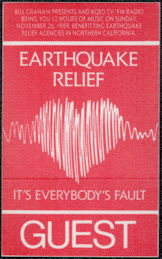 ##MUSICBP1839 - Earthquake Relief OTTO Guest Pass from November 1989 in California - Fogerty, Bob Hope, CSN