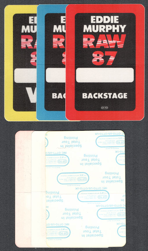 ##MUSICBP1127-  3 Different Eddie Murphy OTTO Cloth VIP Backstage Passes from the 1987 Raw Tour