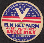 #DC128 - Rare Elm Hill Farm World War II V for Victory Milk Bottle Cap