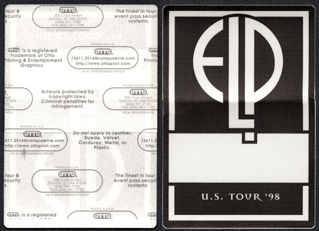 ##MUSICBP0129 - Emerson Lake and Palmer (ELP) OTTO Cloth Backstage Pass from the 1998 the Then and Now Tour