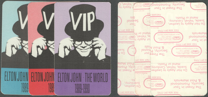 ##MUSICBP2077 - Group of 3 Different Colored Elton John OTTO VIP Cloth Backstage Passes from the 1989-90 The World Tour