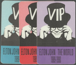 ##MUSICBP2077 - Group of 3 Different Colored Elton John OTTO VIP Cloth Backstage Passes from the 1989-90 The World Tour