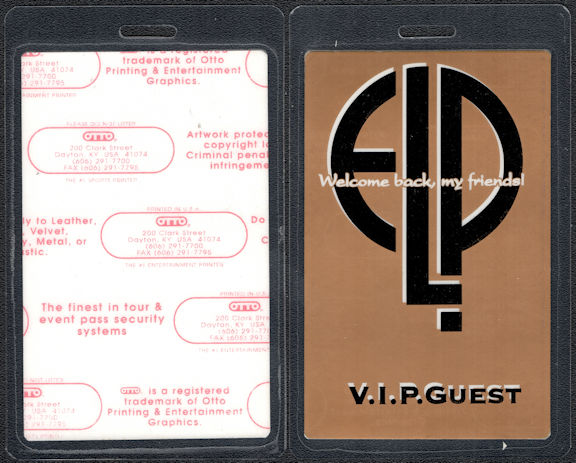 ##MUSICBP0381 - Emerson Lake and Palmer (ELP) OTTO Laminated VIP Backstage Pass from the 1992 Welcome Back my Friends! Tour