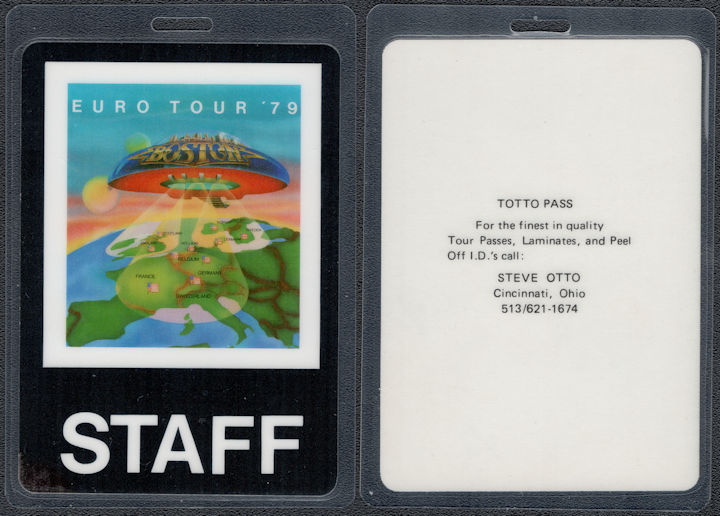 ##MUSICBP1862  - Super Rare Boston OTTO Laminated Staff Pass from the 1979 Euro Tour