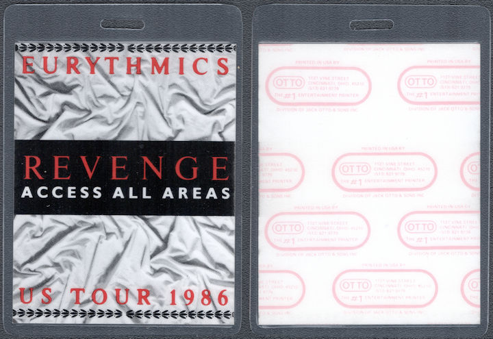 ##MUSICBP1510 - Eurythmics OTTO Laminated Access All Areas Pass from the 1986 Revenge Tour