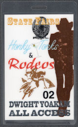 ##MUSICBP1959  - Dwight Yoakam Perri Laminated VIP Pass from the 2002 Honky Tonks and Rodeos Tour
