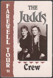 ##MUSICBP1345  - The Judds Cloth OTTO Crew pass from the 1991 Farewell Tour - Naomi Judd