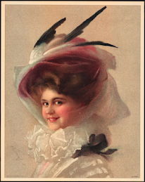 #MS159 - 1910 Victorian Print - Lady in Reddish Hat with Feathers