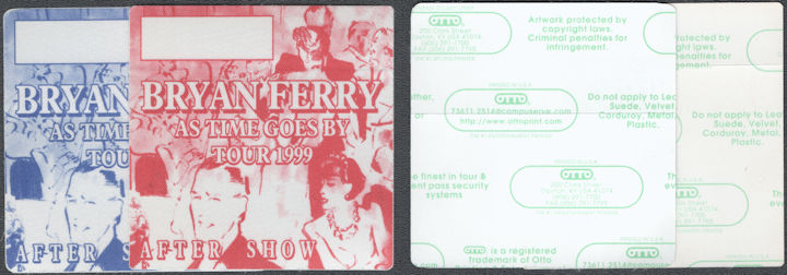 ##MUSICBP2152 - Pair of Bryan Ferry OTTO Cloth After Show Pass from the 1999 As Time Goes By Tour