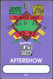 ##MUSICBP1685 - Scarce Queen Latifah OTTO Cloth Aftershow Pass from the 1992-93 Flavor Unit World Tour - Naughty by Nature, Black Sheep