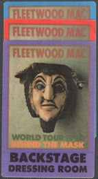 ##MUSICBP0273 - Group of 3 Different Colored Large Fleetwood Mac OTTO Cloth Backstage Dressing Room Pass from the 1990 Behind the Mask Tour