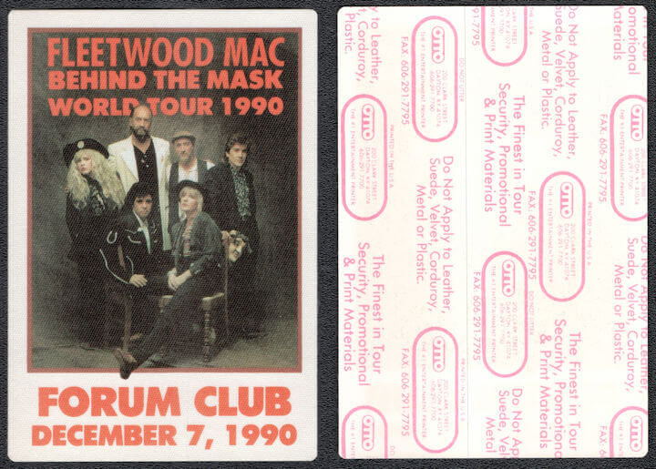 ##MUSICBP1093 -  Fleetwood Mac OTTO Cloth Backstage Pass from the Behind the Mask World Tour at Forum Club in 1990