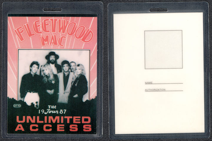 ##MUSICBP1095 -  Fleetwood Mac OTTO Laminated Backstage Pass from the 1987 Shake the Cage Tour