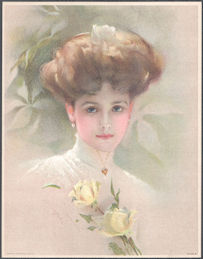 #MSPRINT162 - 1909 Victorian Print - Lady with Yellow Rose