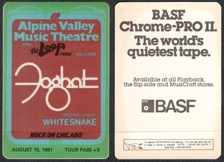 ##MUSICBP1246 - Foghat OTTO Radio Event Pass from the 1981 Concert at Alpine Valley Music Theatre