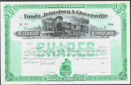 #ZZCE089 - Very Old Fonda, Johnstown & Gloversville Railroad Company Stock Certificate