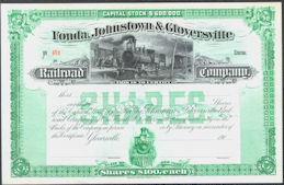 #ZZCE089 - Very Old Fonda, Johnstown & Gloversville Railroad Company Stock Certificate