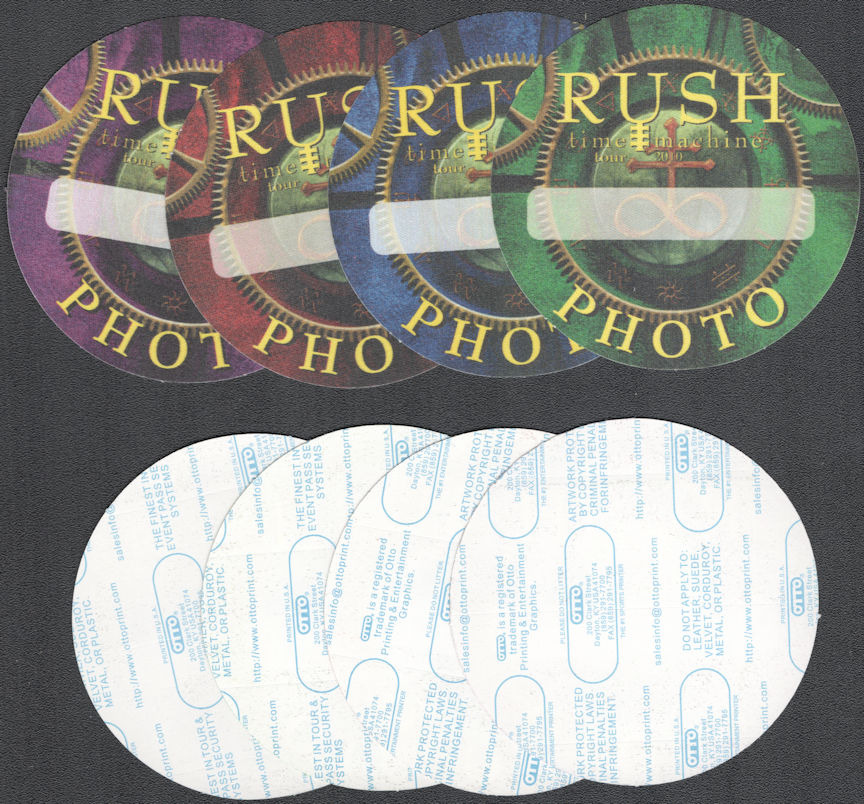 ##MUSICBP1991 -  Set of 4 Different Scarce Rush OTTO Cloth Photo Passes from the 2010 Time Machine Tour