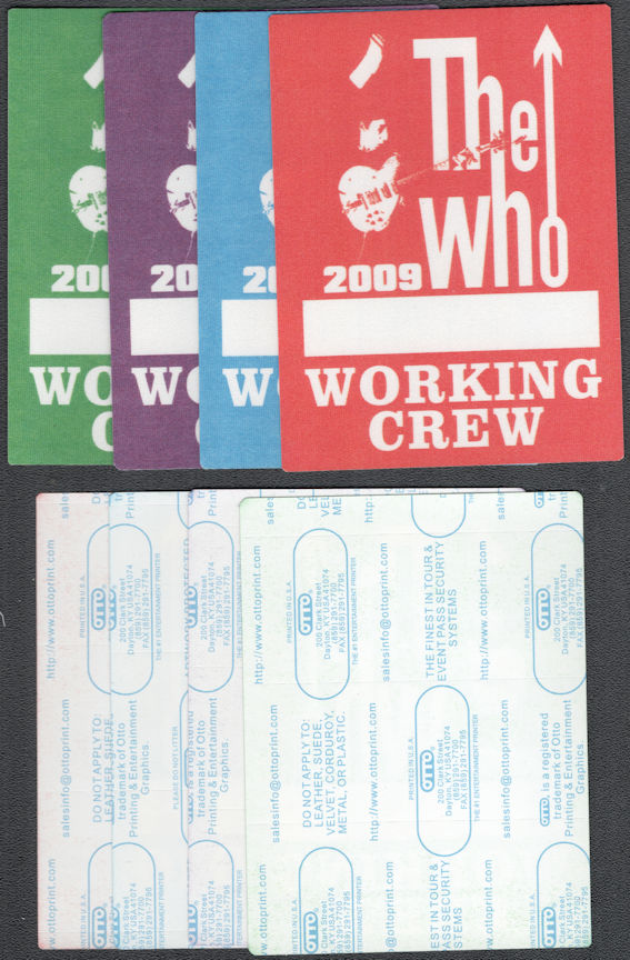 ##MUSICBP1992 - Set of Four Different The Who OTTO Cloth Working Crew Passes from the 2009 Tour
