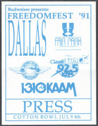 ##MUSICBP1552 - 1991 Freedom Fest OTTO Cloth Press Pass - Styx, Cheap Trick, Joe Walsh