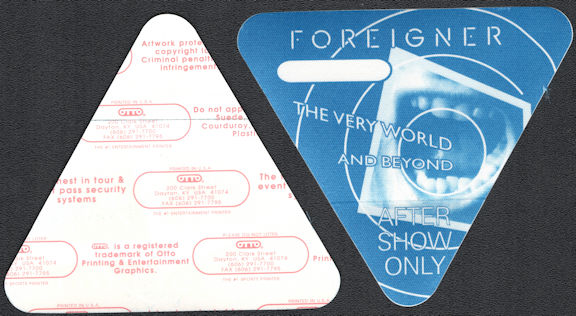 ##MUSICBP0668 - Foreigner OTTO Backstage After Show Pass from 1992 The Very World and Beyond Tour