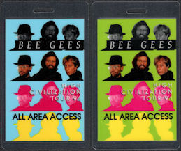 ##MUSICBP0689 - Pair of Two Different Colored Bee Gees OTTO Backstage All Area Access Passes from the 1991 High Civilization Tour