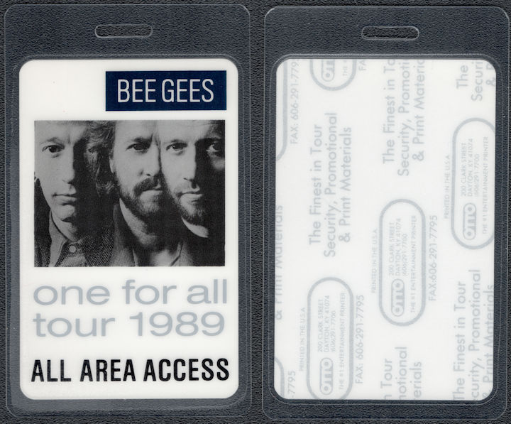 ##MUSICBP1854 - Bee Gees OTTO Laminated All Area Access Pass from the 1989 One for All Tour