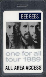 ##MUSICBP1854 - Bee Gees OTTO Laminated All Area Access Pass from the 1989 One for All Tour