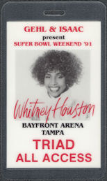 ##MUSICBP1895  - 1991 Whitney Houston OTTO Laminated Backstage Pass from the 1991 Super Bowl Performance