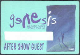 ##MUSICBP1518 - Genesis OTTO Cloth After Show Guest Pass from the 1992 We Can't Dance World Tour